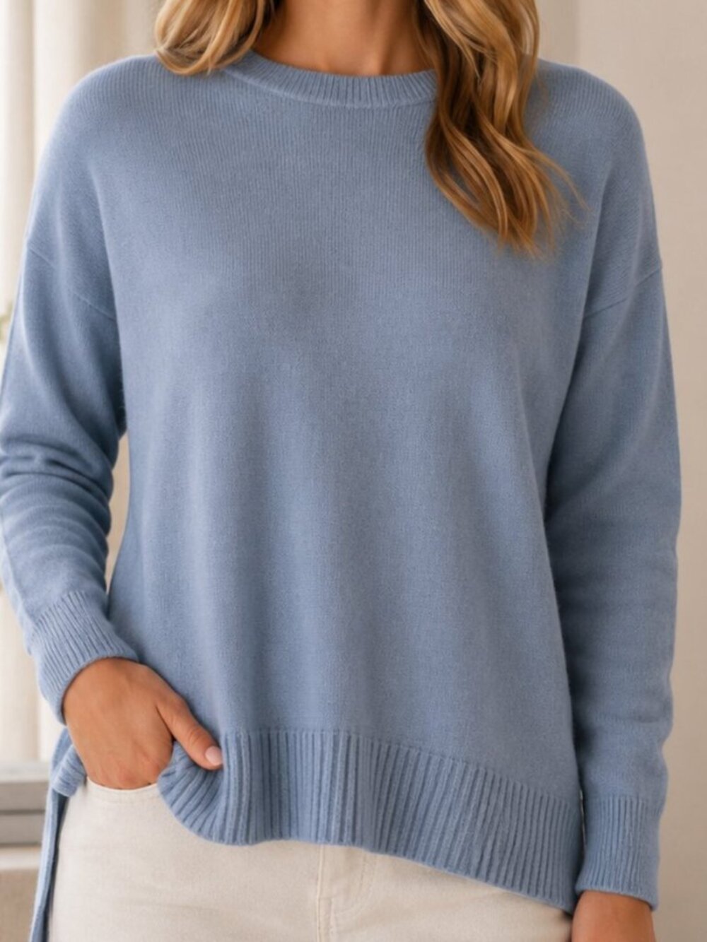 Nordstrom Signature 100% Cashmere Crewneck Sweater Dusty Blue Size Small